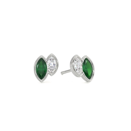 Toi Et Moi Bezel Set Marquise-Cut Emerald & Diamond Earrings