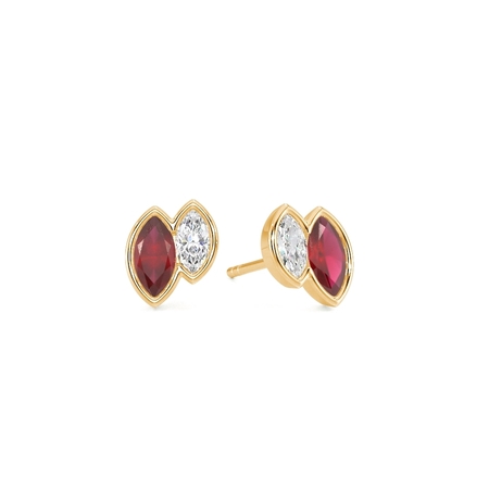 Toi Et Moi Bezel Set Marquise-Cut Ruby & Diamond Earrings
