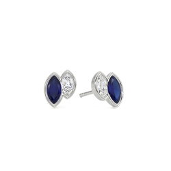 Toi Et Moi Bezel Set Marquise-Cut Blue Sapphire & Diamond Earrings