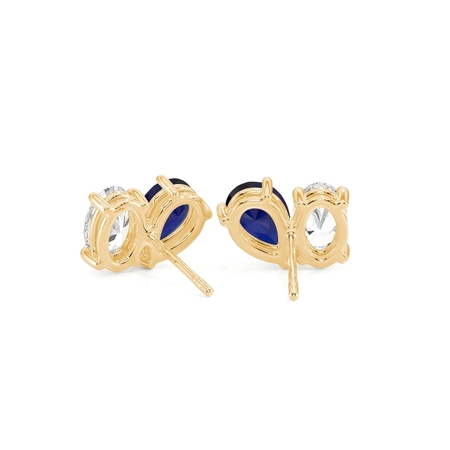 Toi-Et-Moi-Ohrstecker Mit Birnengeschliffenem Blauem Saphir Und Oval Geschliffenem Diamanten