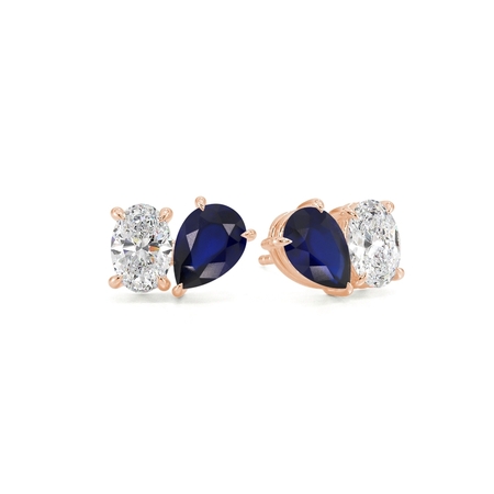 Toi Et Moi Pear-Cut Blue Sapphire & Oval Diamond Earrings