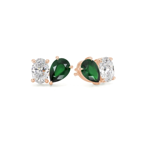 Toi Et Moi Pear-Cut Emerald & Oval Diamond Earrings