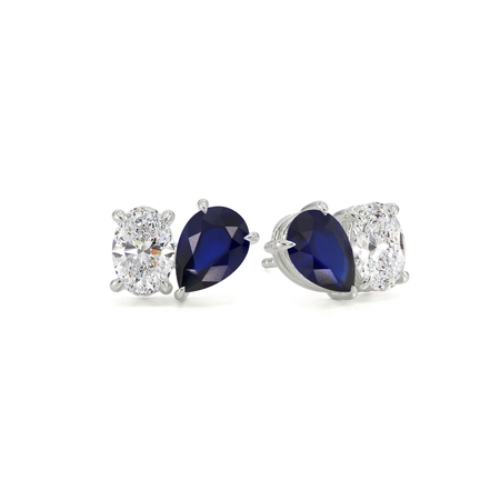 Toi Et Moi Pear-Cut Blue Sapphire & Oval Diamond Earrings