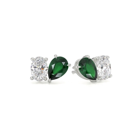 Toi Et Moi Pear-Cut Emerald & Oval Diamond Earrings