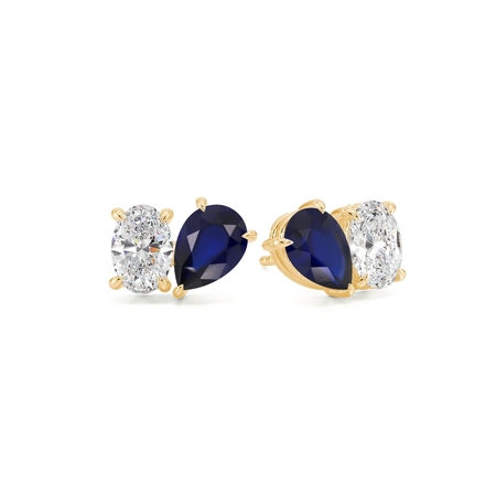 Toi Et Moi Pear-Cut Blue Sapphire & Oval Diamond Earrings