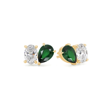 Toi Et Moi Pear-Cut Emerald & Oval Diamond Earrings
