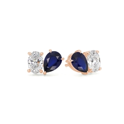 Toi Et Moi Pear-Cut Blue Sapphire & Oval Diamond Earrings