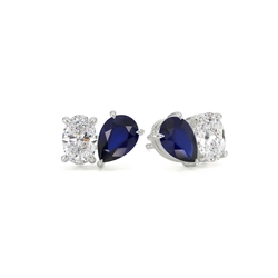 Toi Et Moi Pear-Cut Blue Sapphire & Oval Diamond Earrings
