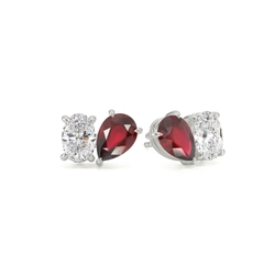 Toi Et Moi Pear-Cut Ruby & Oval Diamond Earrings