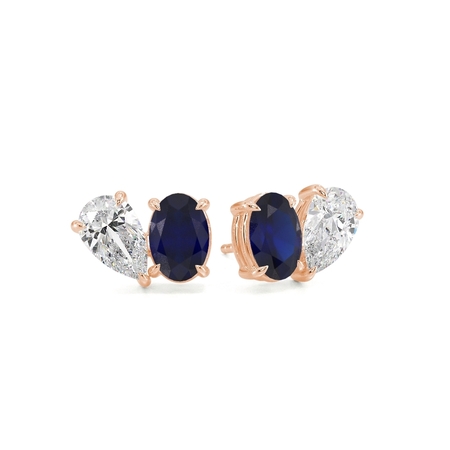 Toi Et Moi Pear Diamond & Oval-Cut Blue Sapphire Diamond Earrings