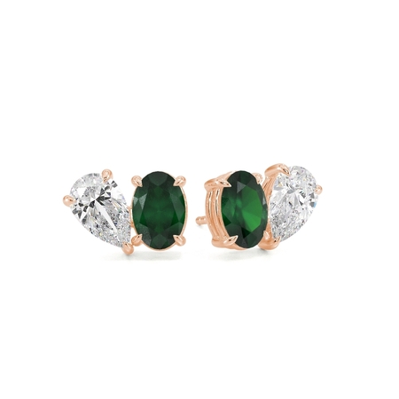 Toi Et Moi Pear Diamond & Oval-Cut Emerald Diamond Earrings