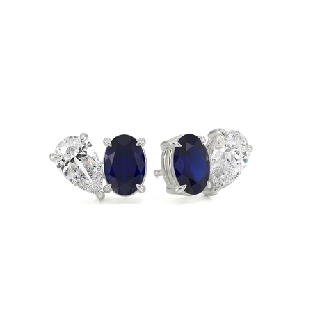 Toi Et Moi Pear Diamond & Oval-Cut Blue Sapphire Diamond Earrings