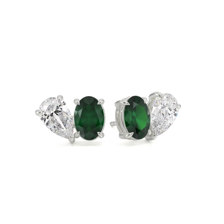 Toi Et Moi Pear Diamond & Oval-Cut Emerald Diamond Earrings