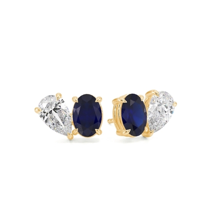 Toi Et Moi Pear Diamond & Oval-Cut Blue Sapphire Diamond Earrings