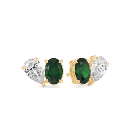 Toi Et Moi Pear Diamond & Oval-Cut Emerald Diamond Earrings