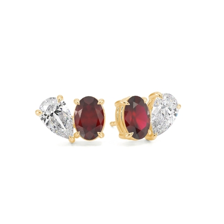 Toi Et Moi Pear Diamond & Oval-Cut Ruby Diamond Earrings