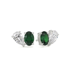 Toi Et Moi Pear Diamond & Oval-Cut Emerald Diamond Earrings