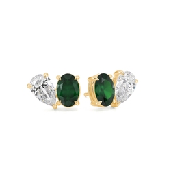 Toi Et Moi Pear Diamond & Oval-Cut Emerald Diamond Earrings