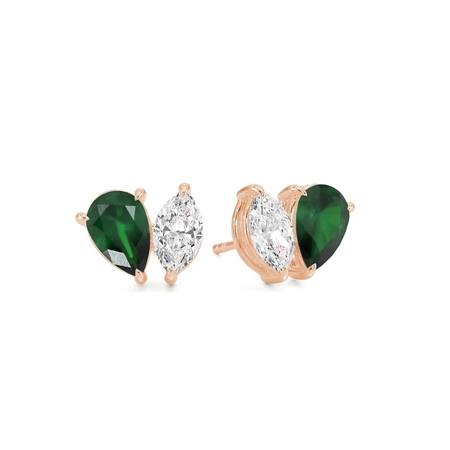 Toi Et Moi Pear-Cut Emerald & Marquise Diamond Earrings