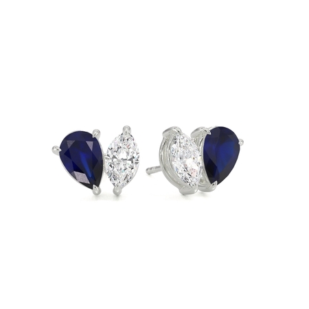Toi Et Moi Pear-Cut Blue Sapphire & Marquise Diamond Earrings