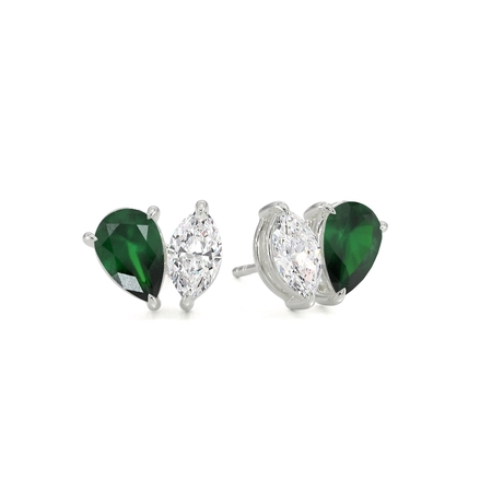 Toi Et Moi Pear-Cut Emerald & Marquise Diamond Earrings