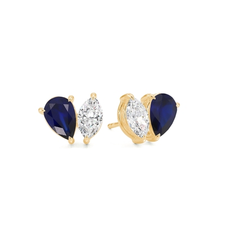 Toi Et Moi Pear-Cut Blue Sapphire & Marquise Diamond Earrings