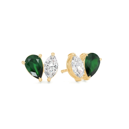 Toi Et Moi Pear-Cut Emerald & Marquise Diamond Earrings