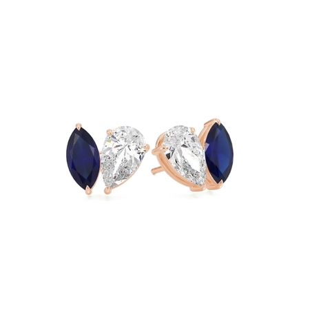 Toi Et Moi Pear Diamond & Marquise-Cut Blue Sapphire Diamond Earrings