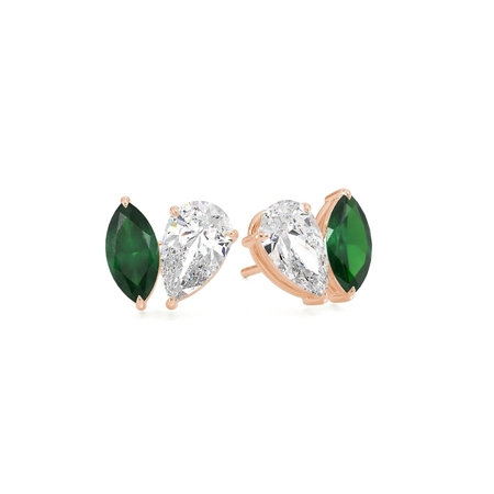 Toi Et Moi Pear Diamond & Marquise-Cut Emerald Diamond Earrings