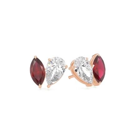 Toi Et Moi Pear Diamond & Marquise-Cut Ruby Diamond Earrings