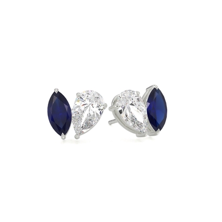 Toi Et Moi Pear Diamond & Marquise-Cut Blue Sapphire Diamond Earrings