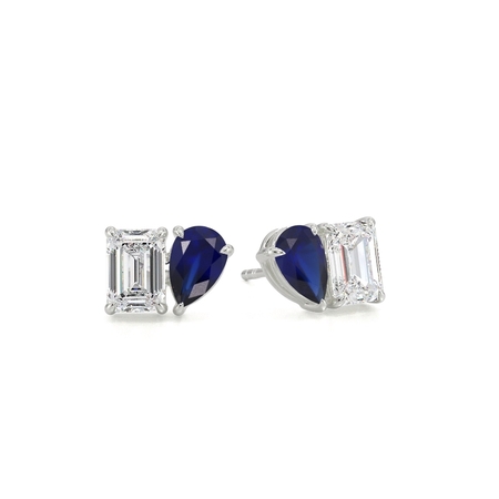 Toi Et Moi Pear-Cut Blue Sapphire & Emerald Diamond Earrings
