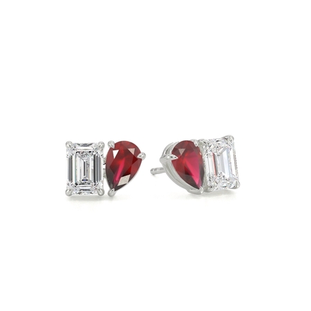 Toi Et Moi Pear-Cut Ruby & Emerald Diamond Earrings