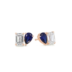 Toi Et Moi Pear-Cut Blue Sapphire & Emerald Diamond Earrings