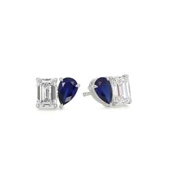 Toi Et Moi Pear-Cut Blue Sapphire & Emerald Diamond Earrings