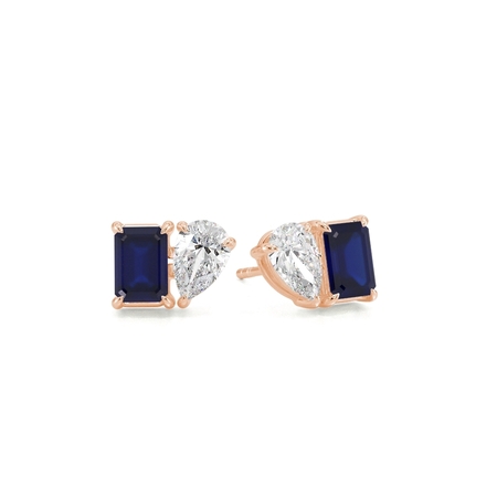 Toi Et Moi Pear Diamond & Emerald-Cut Blue Sapphire Diamond Earrings