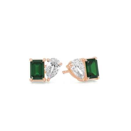 Toi Et Moi Pear Diamond & Emerald-Cut Emerald Diamond Earrings