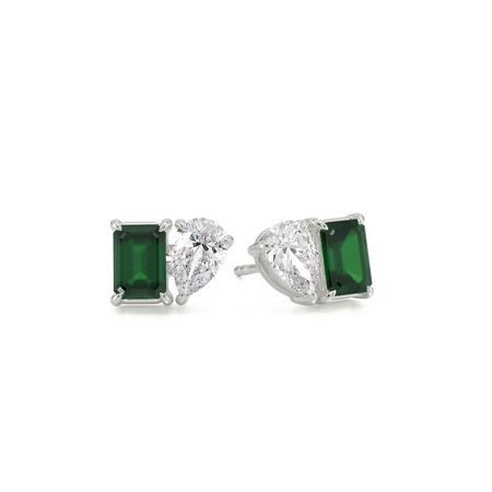 Toi Et Moi Pear Diamond & Emerald-Cut Emerald Diamond Earrings