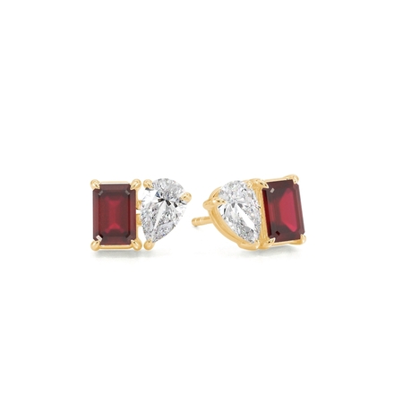 Toi Et Moi Pear Diamond & Emerald-Cut Ruby Diamond Earrings