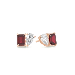 Toi Et Moi Pear Diamond & Emerald-Cut Ruby Diamond Earrings
