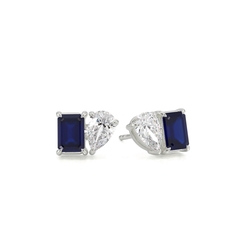 Toi Et Moi Pear Diamond & Emerald-Cut Blue Sapphire Diamond Earrings