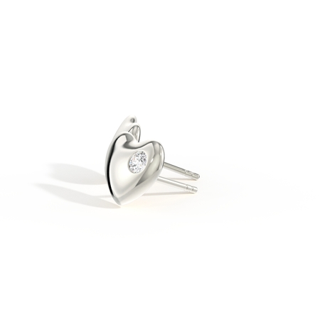 Silver Sculpted Single Diamond Heart Earrings