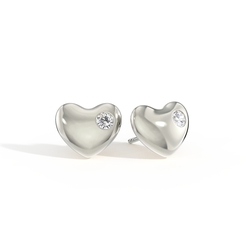 Silver Sculpted Single Diamond Heart Earrings