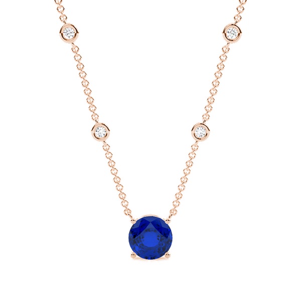 Blue Sapphire Solitaire Pendant with Diamond Chain