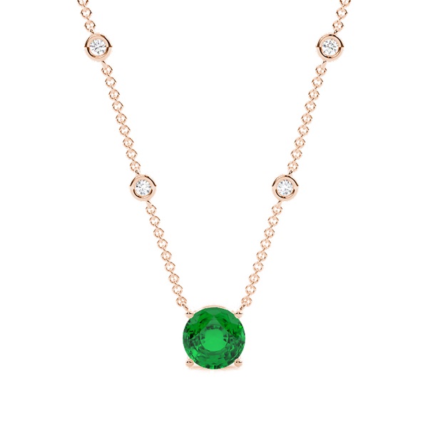 Emerald Solitaire Pendant with Diamond Chain