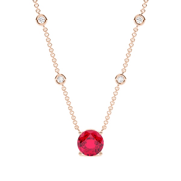 Ruby Solitaire Pendant with Diamond Chain