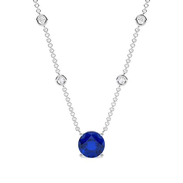Blue Sapphire Solitaire Pendant with Diamond Chain