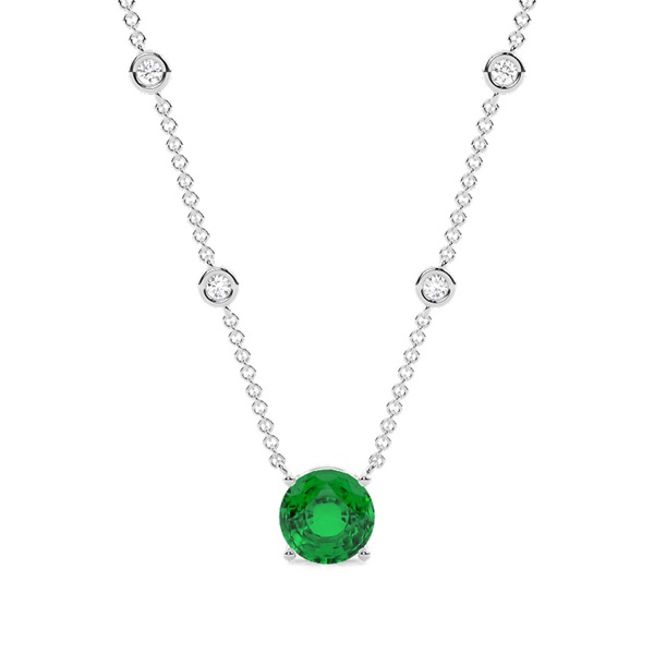 Emerald Solitaire Pendant with Diamond Chain