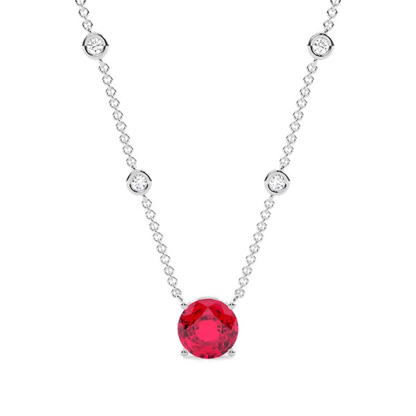 Ruby Solitaire Pendant with Diamond Chain