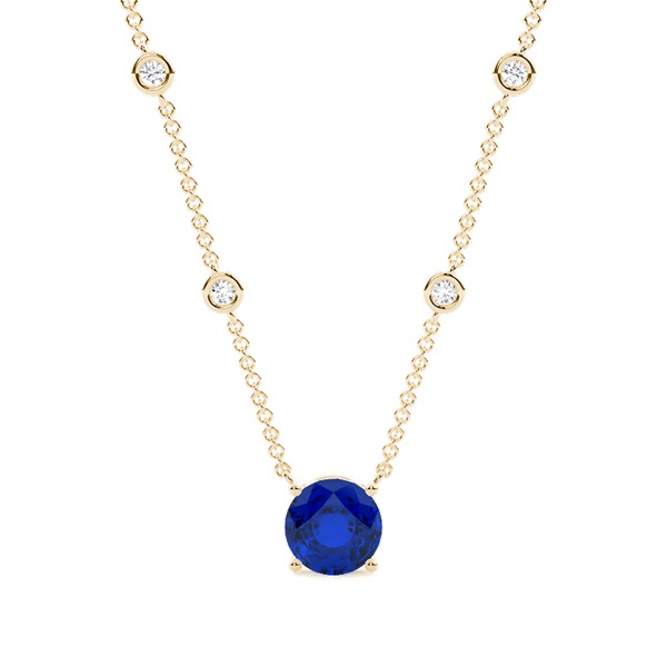 Blue Sapphire Solitaire Pendant with Diamond Chain